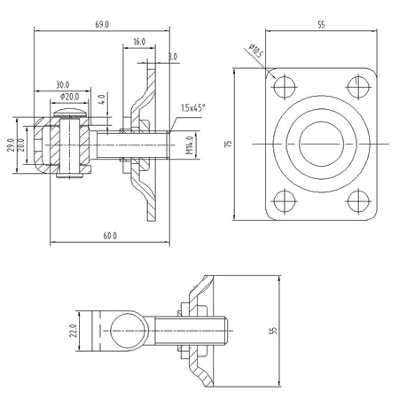 Zawias regulowany do przykręcenia M14 z szyldem 75x55x3 mm