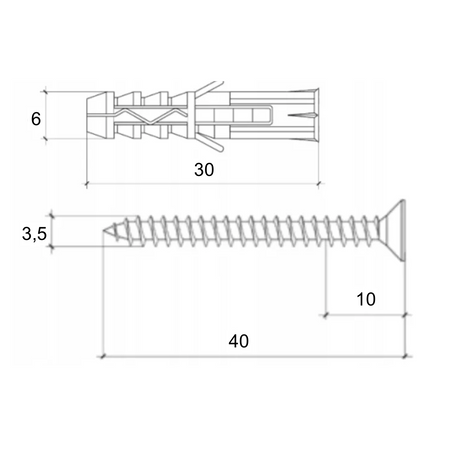 Kołki rozporowe 6x30 z wkrętem z łbem stożkowym 3,5x40 mm 200 szt
